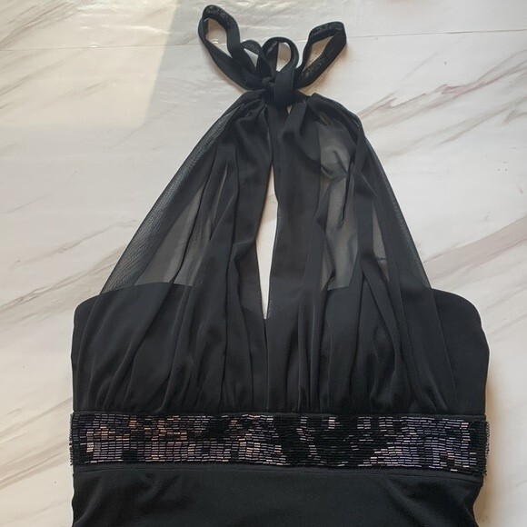 XOXO | Gorgeous Black Tulle HalterTie Beaded Waist Evening Dress S - Picture 8 of 9